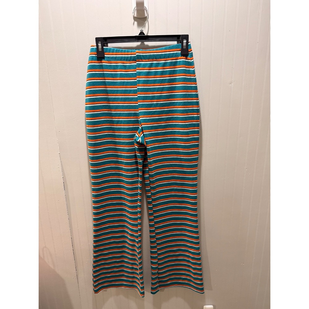 Urban Outfitters Teal Orange Striped Knit Wide Leg Flare Pants Medium